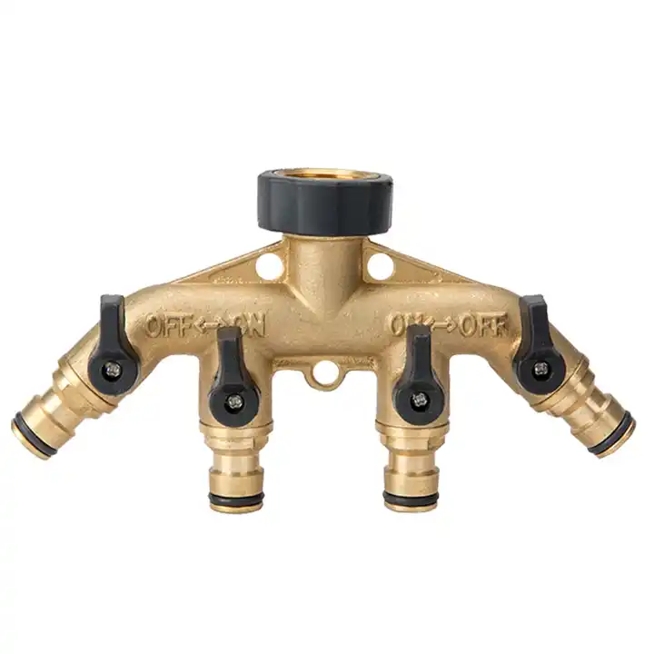 GeRain Brass Faucet Manifold 4 Way Water Hose Shut-off Valve