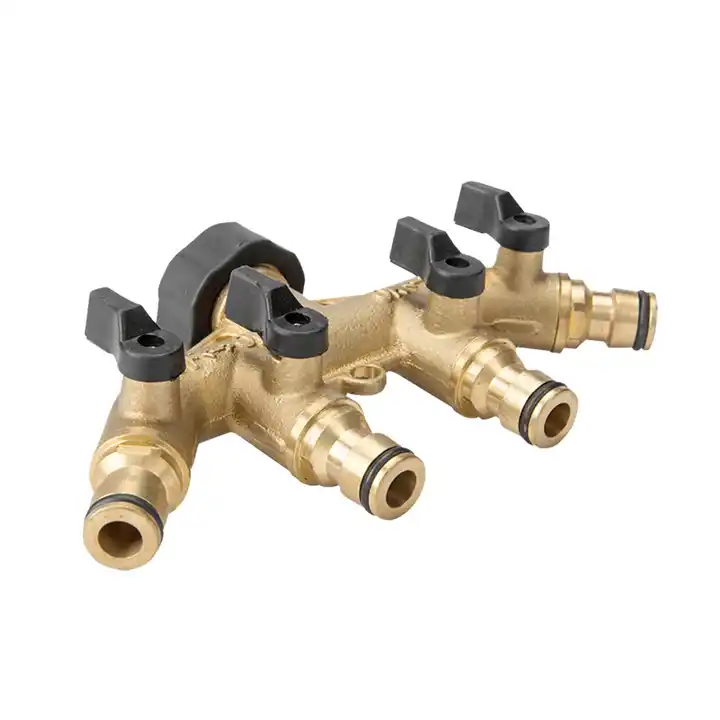 GeRain Brass Faucet Manifold 4 Way Water Hose Shut-off Valve