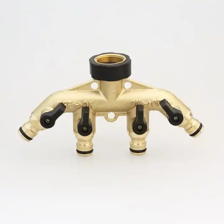 GeRain Brass Faucet Manifold 4 Way Water Hose Shut-off Valve