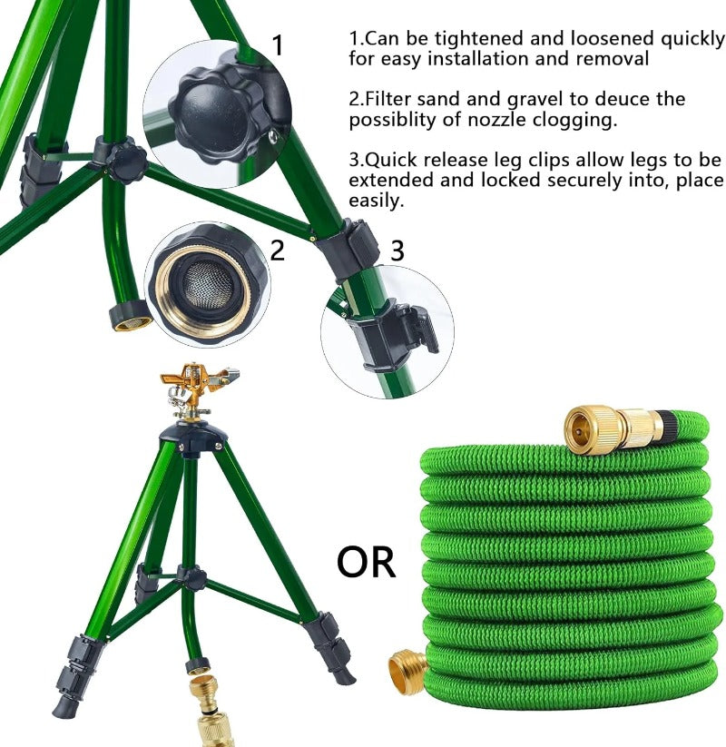 GeRain Twinkle Star Impact Sprinkler on Tripod Base, Quick Connector and Product Adapter Set, 360 Degree Coverage, 1 Pack