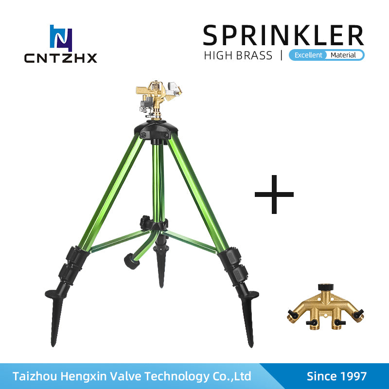 Gerain3/4 Inch Tripod Base Impact Sprinkler, Heavy Duty Brass Sprinkler for Yard Lawn Garden, 0-360 Degree Large Area Coverage