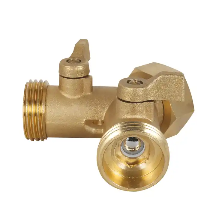 GeRain 3/4" Brass Garden 2 Way Y Shaped Water Hose Splitter Connector