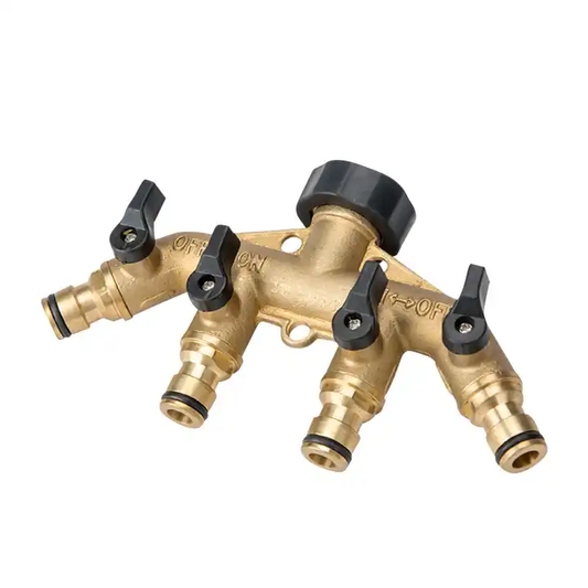 GeRain Brass Faucet Manifold 4 Way Water Hose Shut-off Valve