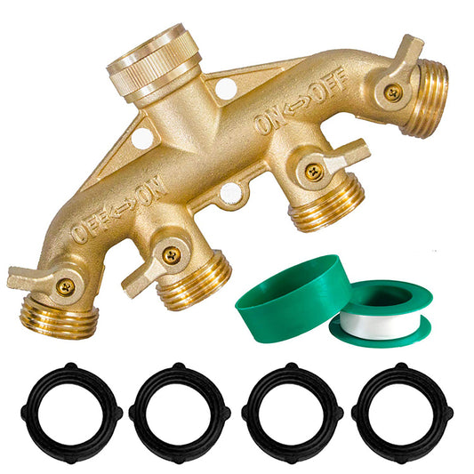 GerainSolid Brass Garden Hose Dispenser (4 Way) Hose Bib Adapter 4 Valves