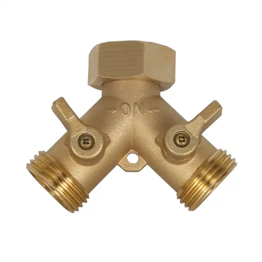 GeRain 3/4" Brass Garden 2 Way Y Shaped Water Hose Splitter Connector